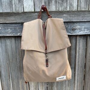 Olend Backpack in Tan Canvas with Leather Straps and Detail Blue Lining